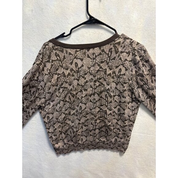 Michael Kors XL Brown Snake Print Cardigan Sweater - Womens Cropped Button-Up V- - Picture 10 of 11